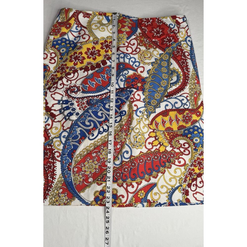 Talbots Size 12 Pencil Skirt Red Blue Yellow Paisley Back Zip Lined New - Picture 10 of 10